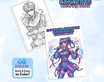 K-Pop Idols Holographic Concert Adult Coloring Book, Cyberpunk Anime Manga Printable Pages, Futuristic Streetwear Teen Digital PDF Line Art