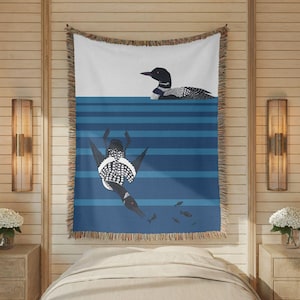 Cozy Loon Cabin Woven Throw Blanket, Nature Lovers, Bird, Cabin or Lake Home Decor, Grandpa Cabin decor, Grandfather, Christmas Holiday Gift