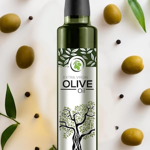 Etiqueta rústica de aceite de oliva: Diseño elegante de olivo (Plantilla descargable en PDF)