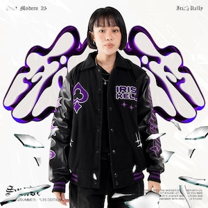 Embroidered Chenille Varsity Jacket: Polar Fleece & Faux Leather