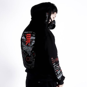 KRMLN Pull à capuche cyberpunk Cybernetic Crimson Veste coupe-vent imperméable cyber tactique en édition limitée