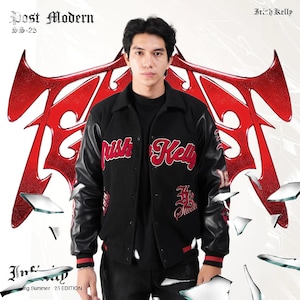 Embroidered Varsity Bomber Jacket: Polar Fleece & Faux Leather