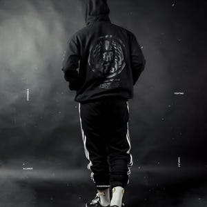 KRMLN sweat à capuche cyberpunk noir cybernétique HD - veste coupe-vent imperméable Oya Gakusei cyber tactique édition limitée