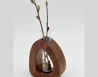 Handcrafted Walnut Wood Pebble Vase: Modern Bud Vase Home Decor