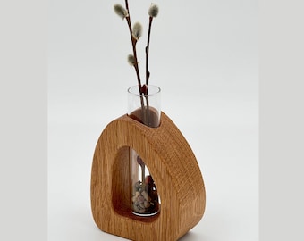 Handcrafted Oak Wood Pebble Vase: Modern Bud Vase, Home Decor