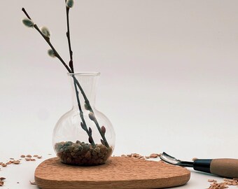Handcrafted Oak Wood Base with Pebble Base: Minimalist Home Decor