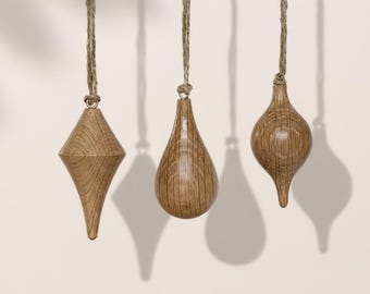 Handmade Oak Timber Christmas Ornaments – Set of 3, Australian Made