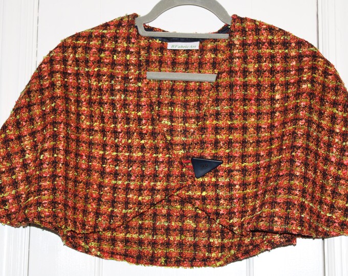 Wool Capelet in Rust, Black, and Lime