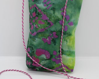 Green & Pink Batik Crossbody Bag