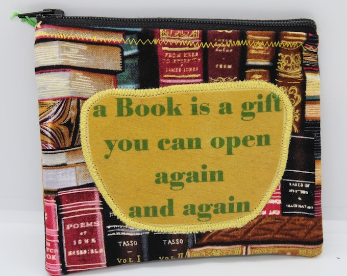 Zippered Pouch with Books Quote