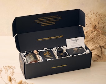 Bee Happy Gift Box: Raw Honey, Soy Candle & Lip Balm