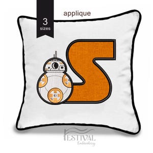 BB-8 & Star Wars Font Monogram 'S' Applique Embroidery Design | Cute Droid and Custom Letter for Fans | Instant Download (3 Sizes)