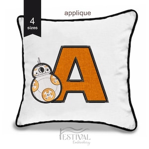 BB-8 & Star Wars Font Monogram 'A' Applique Embroidery Design | Cute Droid and Custom Letter for Fans | Instant Download (4 Sizes)