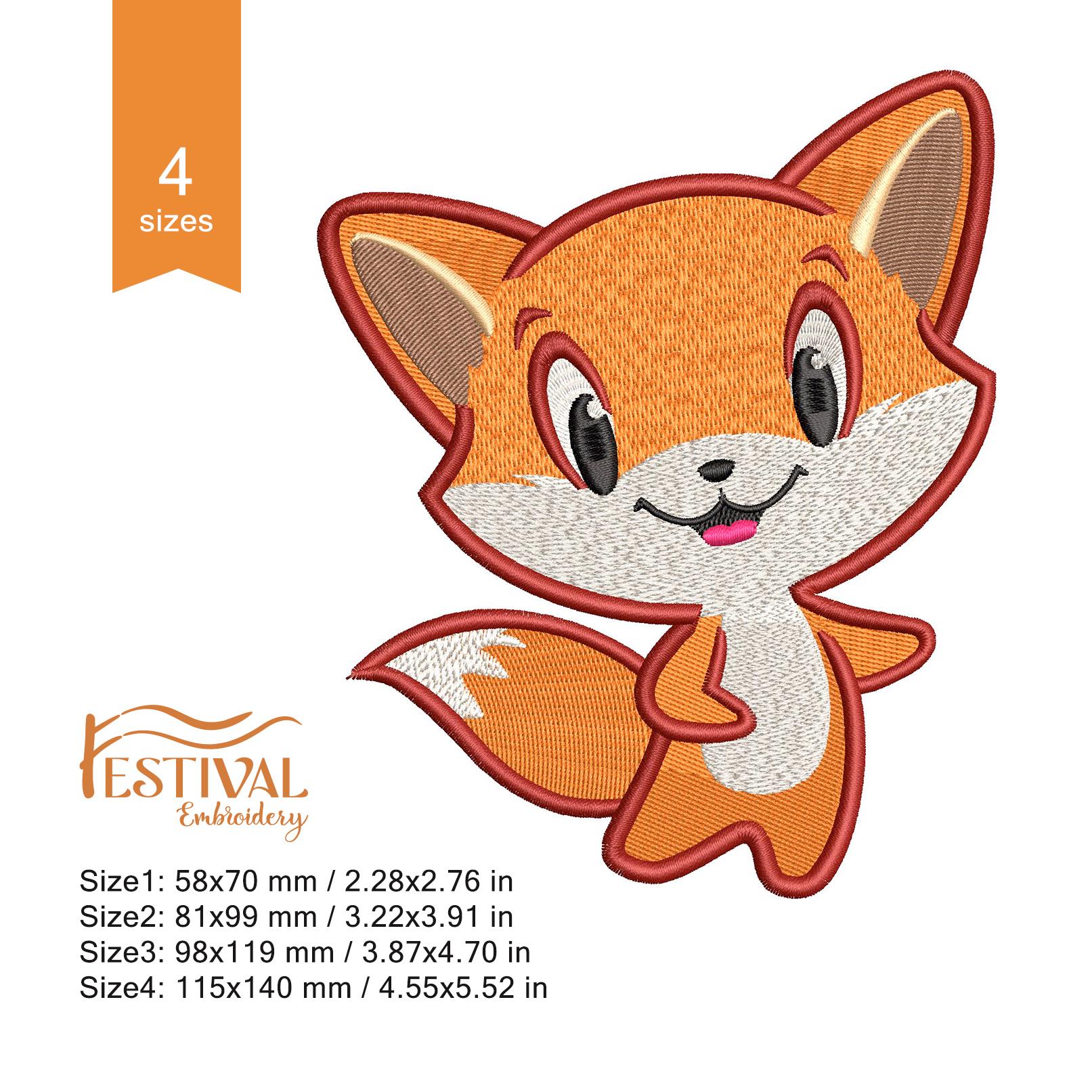 Fox Machine Images Cute Little Fox Machine Embroidery Design – Animal Pattern (4 Sizes ...