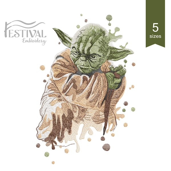 Arquivos de bordado à máquina do Yoda. Decoração moderna de bordado de Star Wars. 5 tamanhos. Download instantâneo.