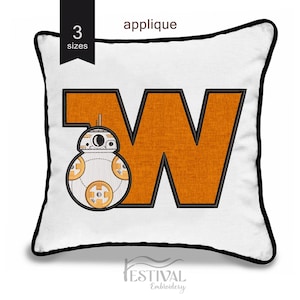 BB-8 & Star Wars Font Monogram 'W' Applique Embroidery Design | Cute Droid and Custom Letter for Fans | Instant Download (3 Sizes)