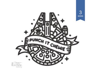 Diseños de bordado a máquina de Falcon Millennium de Star Wars. Bordado Chevron de moda. 3 tamaños. Descarga instantánea.
