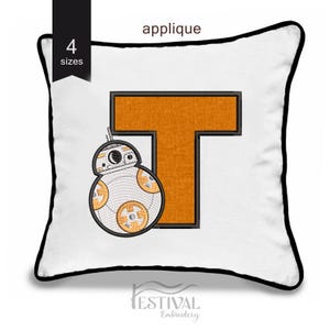 BB-8 & Star Wars Font Monogram 'T' Applique Embroidery Design | Cute Droid and Custom Letter for Fans | Instant Download (4 Sizes)