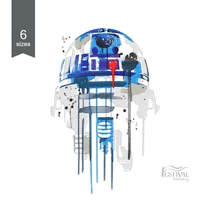 R2D2 watercolor style. Star Wars Machine embroidery design. 6 sizes. Instant download