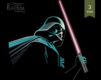Diseño de bordado a máquina de DARTH VADER con espada de luz. Descarga instantánea - 3 tamaños.