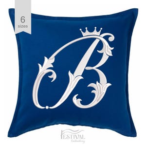 Bordado a máquina con la letra B del monograma real para regalos personalizados. Diseño de bordado con inicial y corona. Descarga instantánea. 6 tamaños.