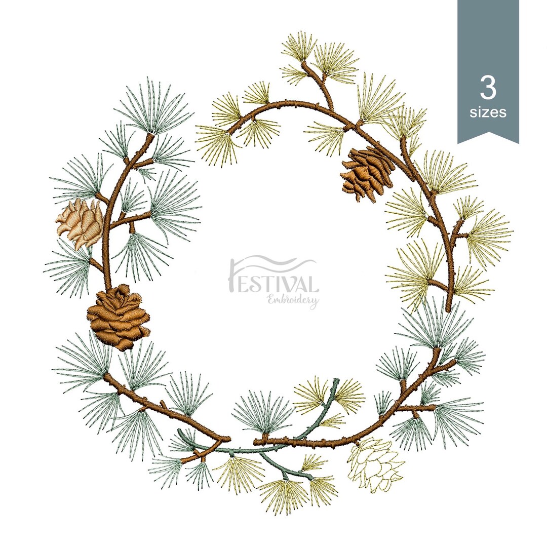 Christmas Decoration: Pine Wreath Embroidery Design. Modern Holiday ...