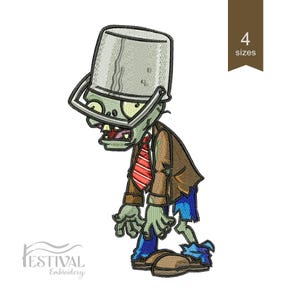 Buckethead Zombie Embroidery Design | Plants vs Zombies Machine File | Instant Download for Gaming Fans & Cosplay
