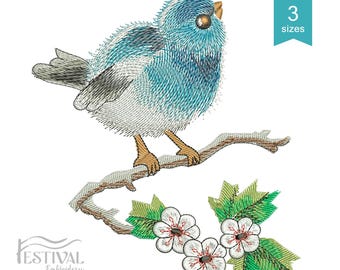 Bluebird and Sakura Machine Embroidery Design (digital Download