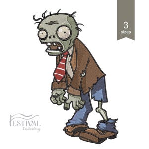 Zombie Embroidery Design | Plants vs Zombies Machine File | Instant Download for Gaming Fans & Cosplay