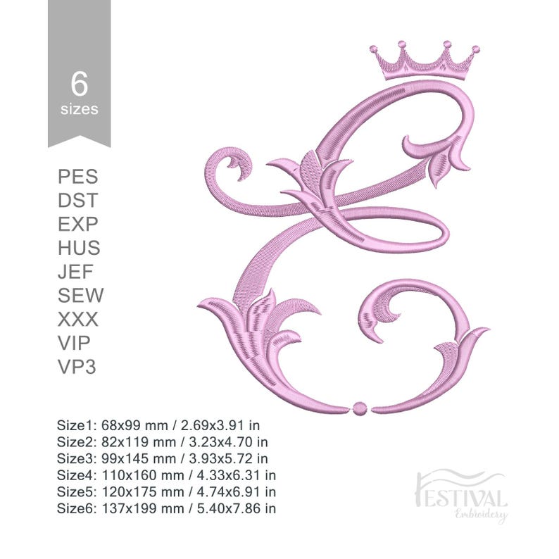 Letter E - Monogram Embroidery Font, Digitized Design: Royal Font - Etsy