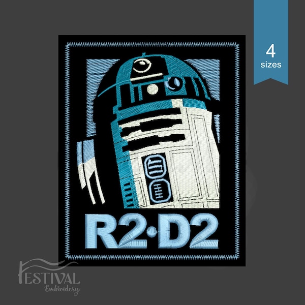 Aplique de chevron de R2D2. Diseño de bordado a máquina de Star Wars. 4 tamaños. Descarga instantánea