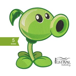 Peashooter Embroidery Design | Plants vs Zombies PvZ Machine File | Gaming Fan Gift | Instant download