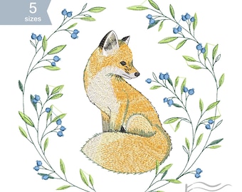 Fox with Forest Wreath - Machine Embroidery Design, Woodland Animal Embroidery Pattern. Digitized animal Embroidery Pattern. 5 sizes