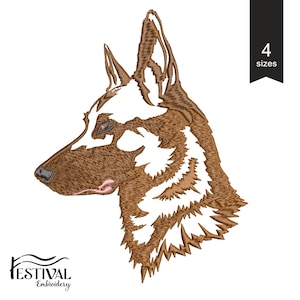 Malinois Dog Head Machine Embroidery Design for pet lovers. Digitized Dog Embroidery Pattern. 4 sizes. Instant download