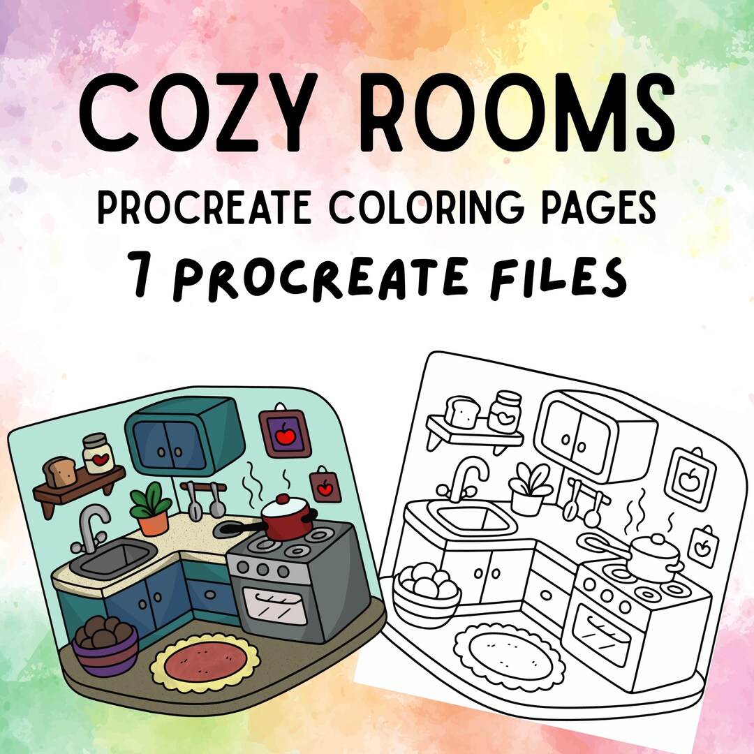 Cozy Rooms Procreate Coloring Pages Interior Illustrations Digital
