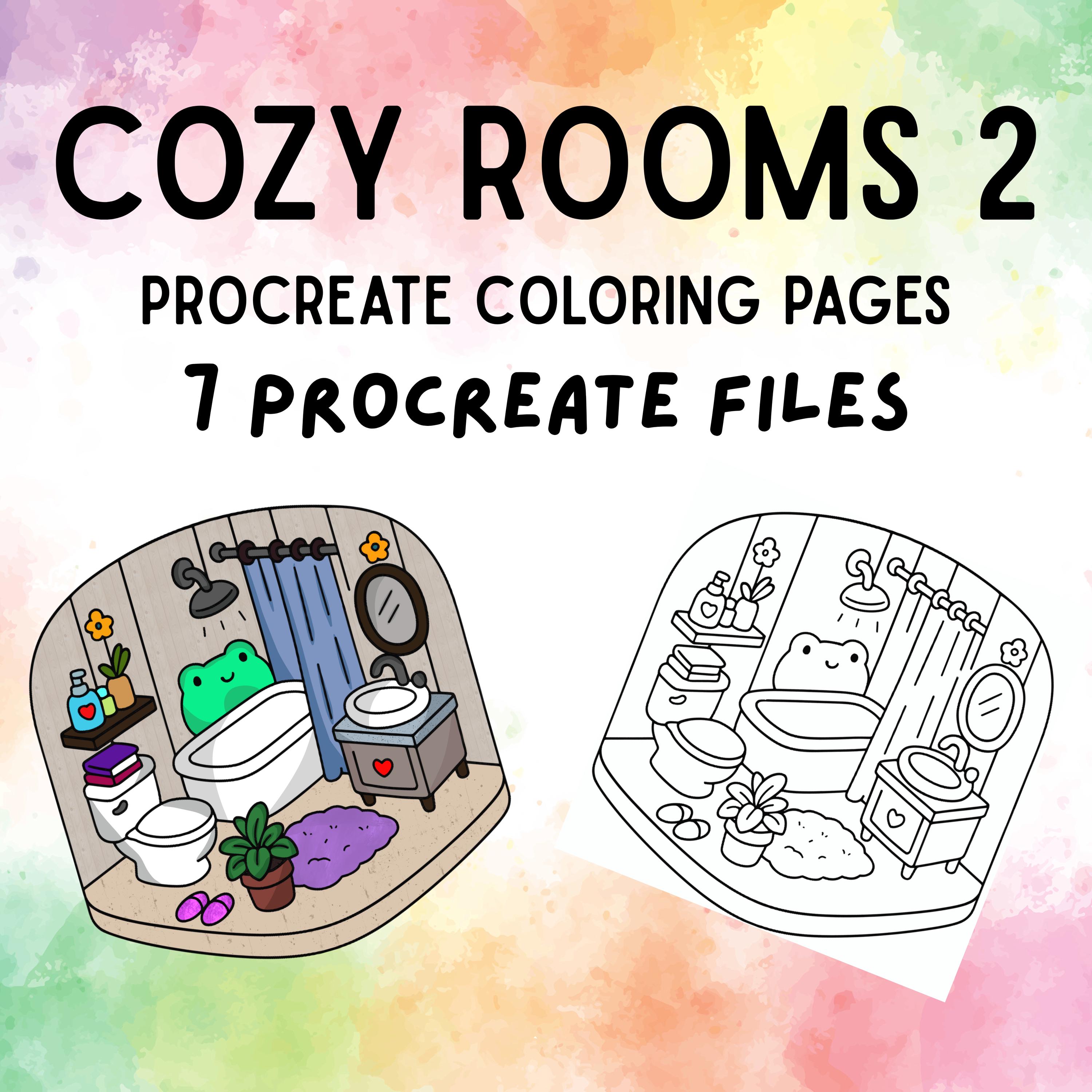 Cozy Rooms 2 Procreate 塗り絵ページ — iPad向けデジタル塗り絵（第2巻）