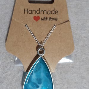 Blue and White Teardrop Resin Necklaces