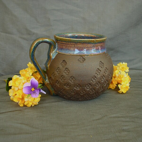 Fat Ceramic Mug in Dusk Purple and Black Mountain