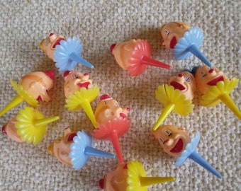 Lot of 12 Vintage Clown Cupcake Toppers  Cake Decorations Clown collectible