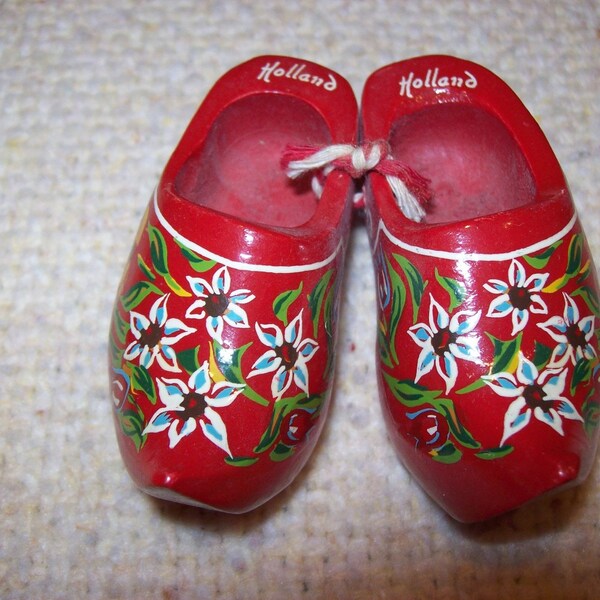 VINTAGE Miniature Red Wooden  Shoes From HOLLAND