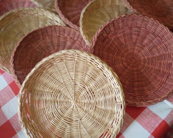 Lot of 11 Wicker Paper Plate Holders 6 orange by Nevco in Hong Kong and 5 Natural Color Craft Supply  Plate Holders