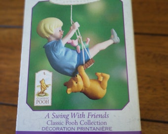 Classic Pooh Collection Hallmark Keepsake Ornament Dated 2000 Christopher Robin Swinging Pooh and Piglet