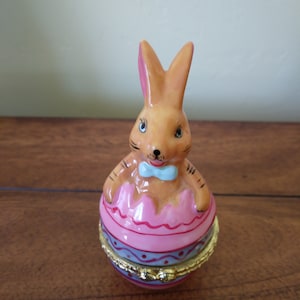 Easter Egg Holding Bunny Rabbit Trinket Box Collectible Home Decor Girls Room Decor Jewelry Box Holder