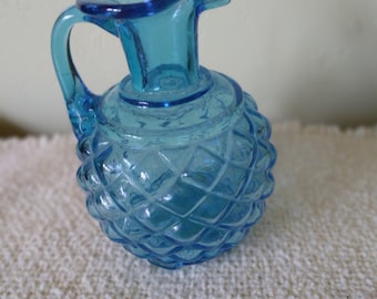 Aqua Blue  Home Decor Glass Pitcher Diamond Design Collectible Vase