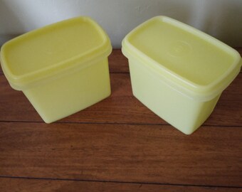 Set of 2 Yellow Tupperware Pieces With Tops Collectible Kitchen Storage