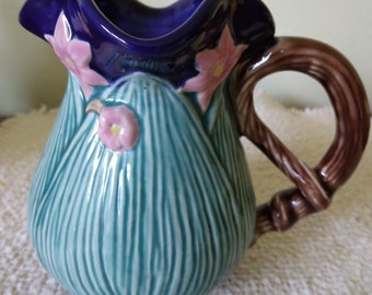 Majolica Style Lily Pitcher Creamer Vase Home Decor Collectible Beautiful