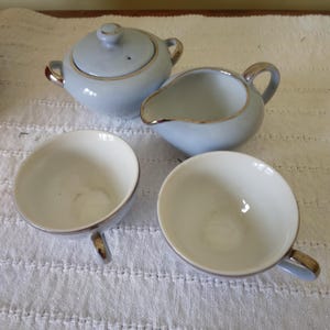 Small Blue Tea Set Made in Japan Tea Pot Sugar Bowl Creamer 2 Cups Collectibles