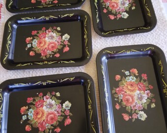 Decorative Home Miniature Tin Trays Floral Design