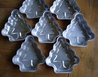 Lot of 7 Individual Christmas Tree Jello Molds Craft Supply Tin Jello Molds