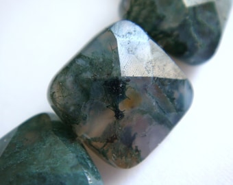 16. Moss Agate 12mm Faceted Square 16 Inches Strand 33pcs Stone Bead